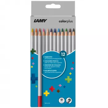 LAMY colorplus trīsstūrveida krāsainie zīmuļi, 12 dažādas krāsas, ergonomiska trīsstūrveida forma, matēts apdare, kartona maciņš 1233468