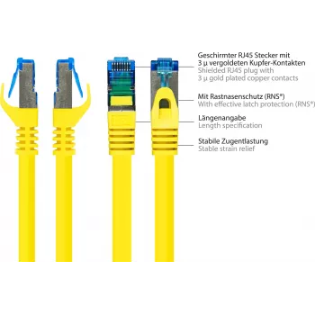 Good Connections RNS® Cat. 6A S/FTP tīkla kabelis ar snagless aizsargu, bez halogēniem, dzeltens, 20 m 8060-H200Y
