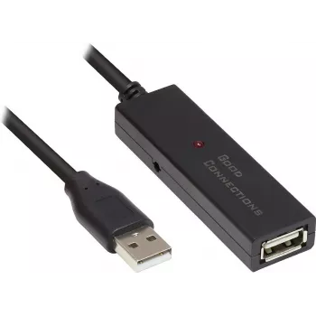 Good Connections aktīvais USB 2.0 pagarinājuma kabelis, Type-A male uz Type-A female, varš, melns, 15m (GC-M0133)