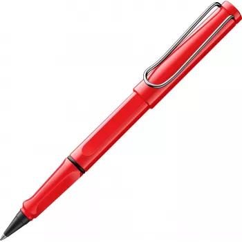 LAMY Safari rullīšu pildspalva sarkana spīdīga ar metāla klipsi un ergonomisku satvērēju, iekļauta T 10 tintes kasetne 1240183