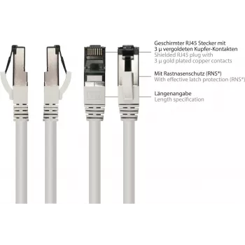 GoodConnections Alcasa 8080L-200 Cat8.1 S/FTP Tīkla kabelis, 20 m, pelēks, RJ45, 40 Gbit/s, 2000 MHz