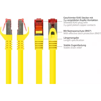 GoodConnections RNS® Cat. 6 S/FTP tīkla kabelis ar snagless aizsargu, PiMF, PVC, 250 MHz, dzeltens, 25 m 8060-250Y