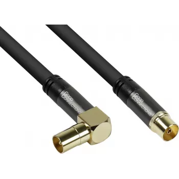 GoodConnections SmartFLEX SAT antenas kabelis 7,5 m – leņķa IEC koaksiālais spraudnis uz ligzdu, zeltīts, četrkārtēji ekranēts, 120 dB, melns (GC-M2076)
