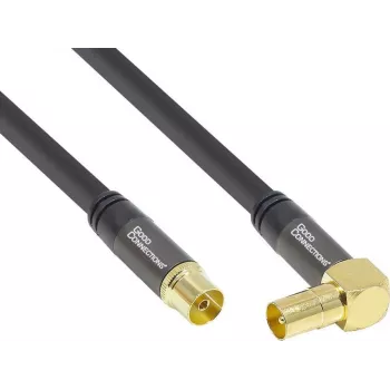 GoodConnections SAT antenas kabelis SmartFLEX, IEC koaksiālais leņķa kontaktdakša uz ligzdu, zelta pārklājums, četrkāršs ekranējums, 120 dB, melns, 30 m (GC-M2080)