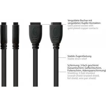 Good Connections HDMI instalācijas kabelis, HDMI Type A female uz panel mount female, 0,3 m, melns HDMI-AD23
