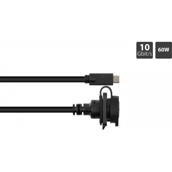 GoodConnections S1 industriālais USB-C kabelis, USB 3.2 Gen 2, 10 Gbps, M16 panel montāža, IP65/67, 1 m, melns (IC01-16U3102-010)