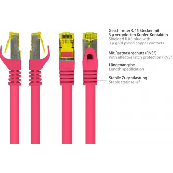 Good Connections Cat.7 S/FTP tīkla kabelis, RJ45, 40 m, fuksijas krāsā, LSZH, 600 MHz, Snagless 8070R-400M