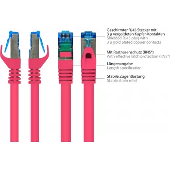 GoodConnections RNS® Cat. 6A S/FTP tīkla kabelis ar fiksatora aizsardzību, bez halogēniem, fuksijas krāsā, 20m (8060-H200M)