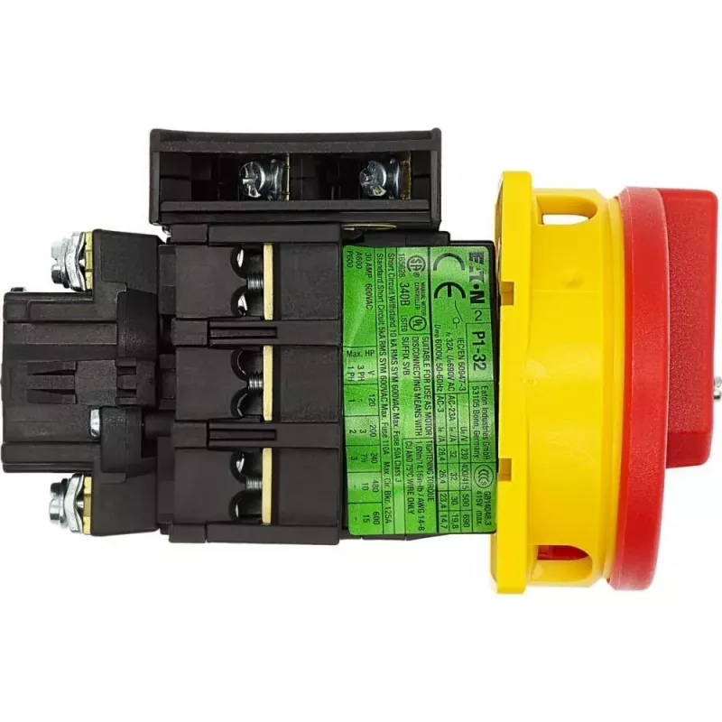 EATON P1-32/EA/SVB/HI11 Galvenais slēdzis, 3-poliem, 32 A, panelī montējams, sarkans/dzeltens 072567