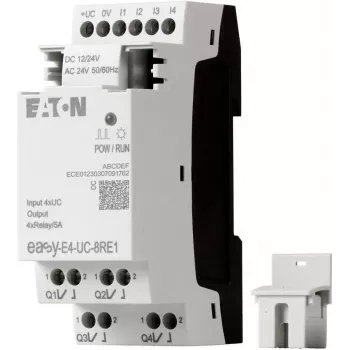 Eaton easyE4 vadības relejs EASY-E4-UC-8RE1, 8 ieejas, 4 releju izejas, 12/24 V DC, 24 V AC, Ethernet, DIN sliede