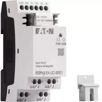 Eaton easyE4 vadības relejs EASY-E4-UC-8RE1, 8 ieejas, 4 releju izejas, 12/24 V DC, 24 V AC, Ethernet, DIN sliede