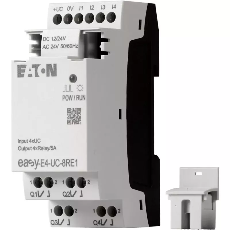 Eaton easyE4 vadības relejs EASY-E4-UC-8RE1, 8 ieejas, 4 releju izejas, 12/24 V DC, 24 V AC, Ethernet, DIN sliede