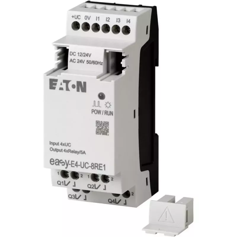 Eaton easyE4 vadības relejs EASY-E4-UC-8RE1, 8 ieejas, 4 releju izejas, 12/24 V DC, 24 V AC, Ethernet, DIN sliede