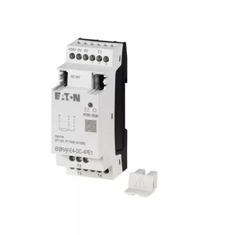 Eaton easyE4 DC 4PE1 RTD ieejas paplašināšanas modulis, 4 kanāli, Pt100/Pt1000/Ni100/Ni1000, skrūvju spailes, DIN sliede, 24 V DC