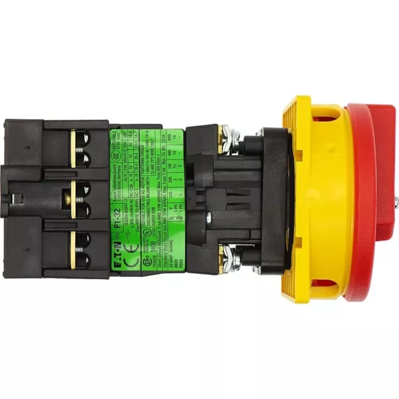 Eaton P1-32/V/SVB galvenais slēdzis ar avārijas apturēšanu, 3-polu, 32A, IP65, starpstata montāža 095676