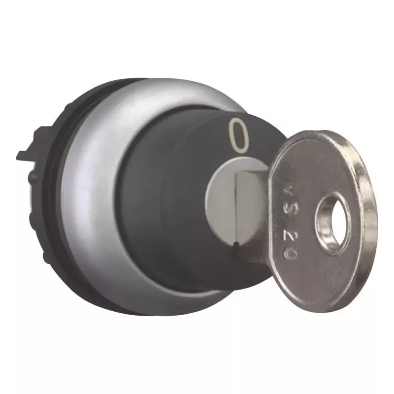 Eaton M22-WRS-MS20 atslēgas selektora slēdža aktuators, 2 pozīcijas, fiksējošs, MS20 atslēga, titāna metāla priekšējais gredzens, melns 111779