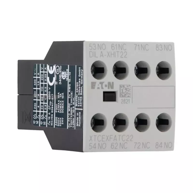 Eaton DILA-XHIT22 palīgkontaktu bloks, 2NO+2NC, priekšējā montāža, skrūvju spailes, melns/balts 101044