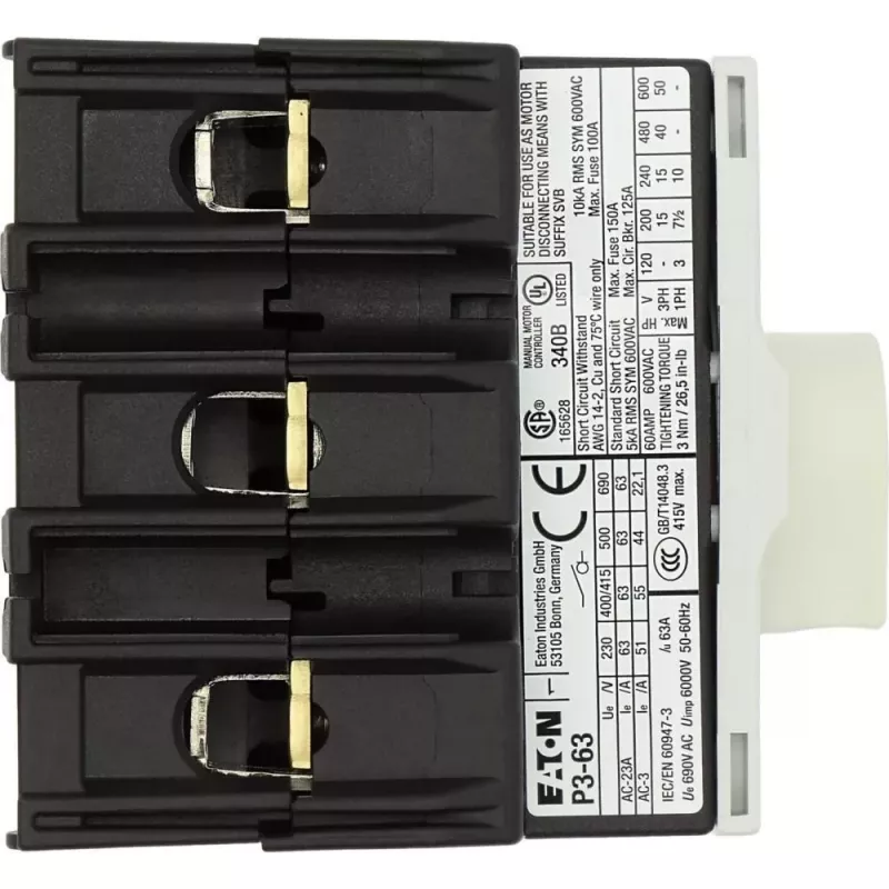 Eaton P3-63/M4/SVB Galvenais slēdzis 3 polu 63A 690V AC virsmas montāža 172784