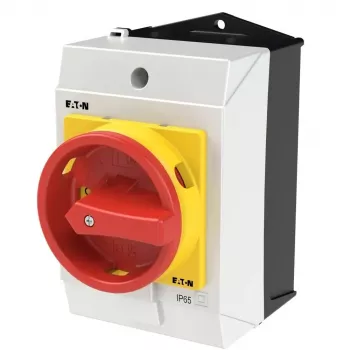 Eaton T0-1-8200/I1/SVB 1-polova galvenais slēdzis, 20A, sarkans/dzeltens rokturis, IP65 priekšpuse 207145