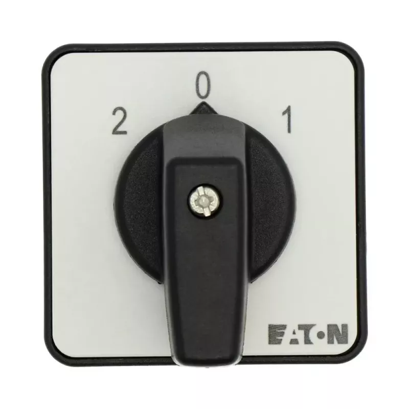Eaton T0-1-15421/E cam slēdzis, 1-polu, ON-OFF, 20 A, 690 V AC, sviras mehānisms, melns, priekšējais panelis 48x48 mm 095806