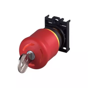 Eaton M22-PVS/K01 avārijas apstādināšanas poga ar atslēgas atbrīvošanu, 1 NC, priekšējā montāža, 22,5 mm, sarkana/dzeltena 216514