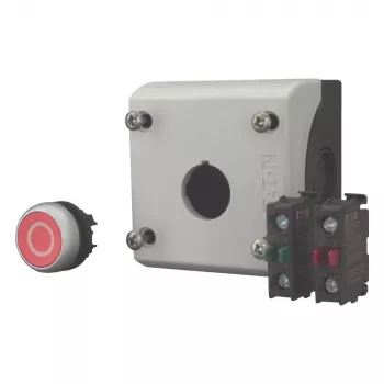 Eaton M22-D-R-X0/KC11/I spiedpogas izpildmehānisms ar kontaktu bloku, sarkans, titāna, plastmasa, IP66/IP67/IP69 216521