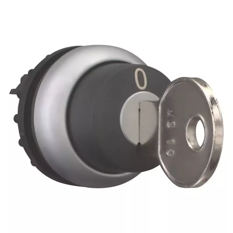 Eaton M22-WRS-MS10-A1 atslēgas selektors ar 2 pozīcijām, fiksēts, MS10 atslēga, 22,5 mm montāža, melns/sudraba, IP66/IP67/IP69K 111776