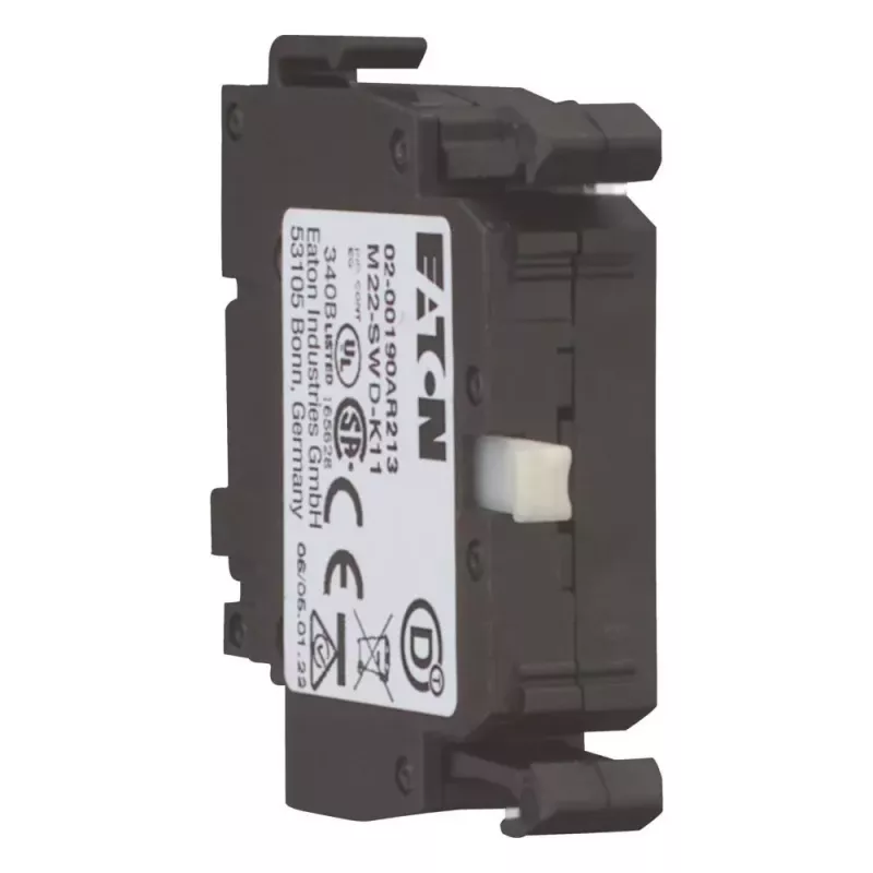 Eaton M22-SWD-K11 2 pozīciju fiksējošs selektora slēdža aktuators, melns, priekšējā montāža, 22,5 mm 115964