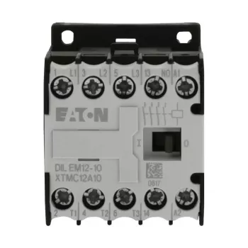 Eaton DILEM12-10 Mini kontaktors, 3 polu, 12 A, 230 V 50 Hz / 240 V 60 Hz spole, 1 NO palīgkontakts, IP20, melns/balts 127075