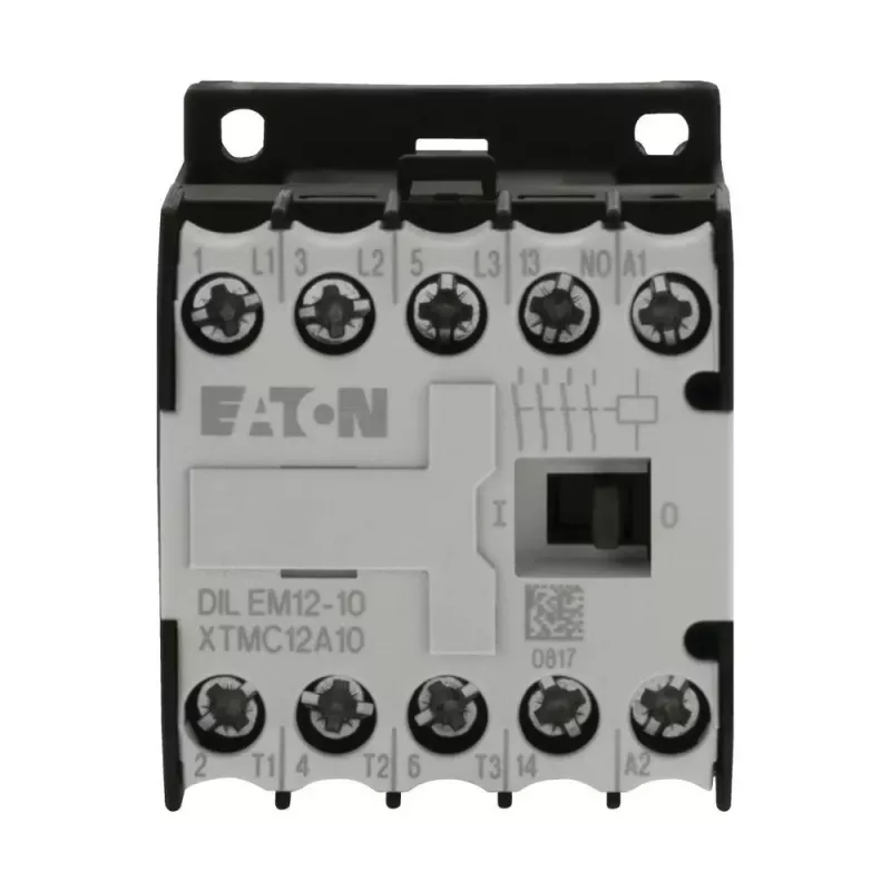 Eaton DILEM12-10 Mini kontaktors, 3 polu, 12 A, 230 V 50 Hz / 240 V 60 Hz spole, 1 NO palīgkontakts, IP20, melns/balts 127075