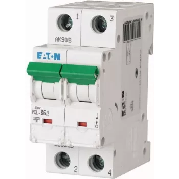 Eaton PXL-B6/2 miniatūrais automātiskais slēdzis (MCB), 2 polu, B raksturlīkne, 6 A, 10 kA, DIN sliedei 236225