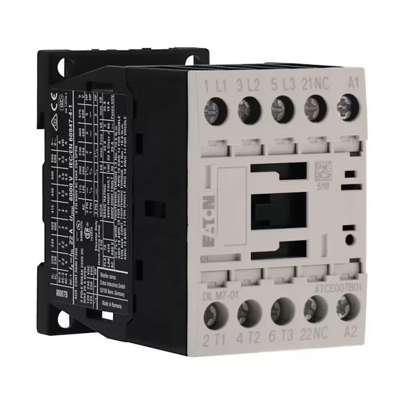Eaton DILM7-01 Kontaktors, 3 polu, 7 A, 230 V AC 50 Hz / 240 V AC 60 Hz spole, 1 NC palīgkontakts 276585