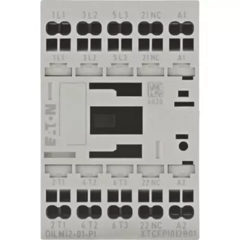 EATON DILM12-199244 3 polu jaudas kontaktors, 12 A, 230 V 50 Hz / 240 V 60 Hz spole, 1 NO palīgkontakts, skrūvju spailes