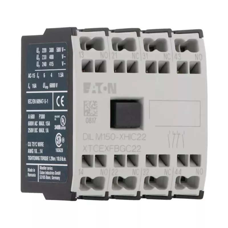 Eaton 278046 papildu kontaktu bloks 4-polu 2NO+2NC augšējā montāža DILM40-DILM150, skrūvju spailes