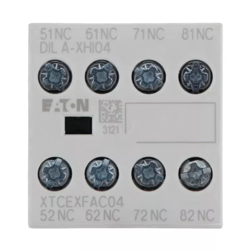 Eaton DILA-XHI04 palīgkontaktu bloks, 4 polu, 2NO+2NC, priekšējā montāža, skrūvju spailes, melns/balts 276424