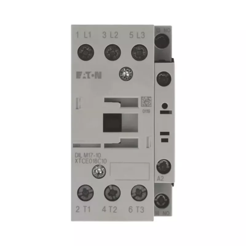 Eaton DILM17-10 24V 50Hz trīspolu jaudas kontaktors, 1NO palīgkontakts, 17A AC-3, 7,5kW, skrūvju spailes, IP00, DIN sliedes/skrūvju montāža 276991