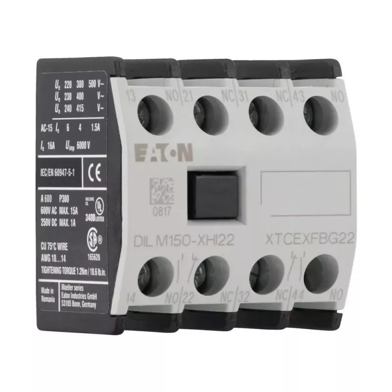 Eaton DILM150-XHI22 palīgkontaaktu bloks, 2NO+2NC, priekšējā montāža, skrūvju spailes 277950