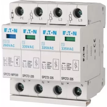 EATON SPCT2-335-3+NPE 2. tipa pārsprieguma aizsardzības ierīce, 3 fāzes + neitrāls + PE, 335 V AC, 40 kA Imax, DIN sliedei 167622