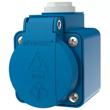 MENNEKES 10119 sienas SCHUKO kontaktligzda, 16 A, 230 V, 2P+PE, IP44, zila, ar atlokāmu vāciņu