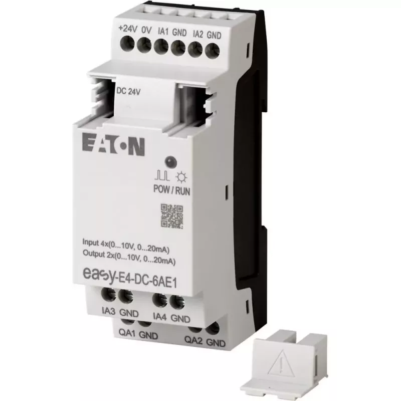 Eaton EASY-E4-DC-6AE1 PLC vadības modulis, 12/24 V DC, 6 digitālie ieejas, 2 analogās ieejas, 4 releju izejas, paplašināms, iebūvēts LCD