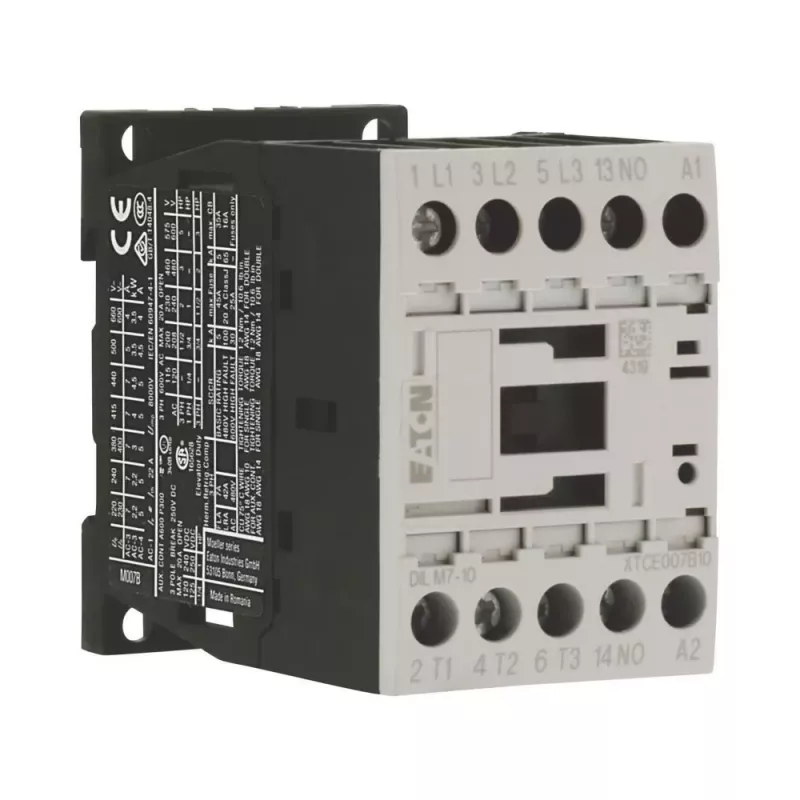 Eaton DILM7-10 trīspolu kontaktors, 230V 50Hz / 240V 60Hz spole, 1NO palīgkontakts, 3kW AC-3 400V 276550