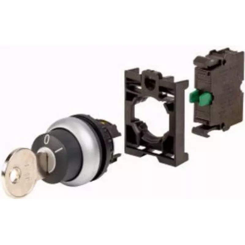 Eaton M22-WS-K10-BVP atslēgas vadības selektora slēdža aktuators, 2 pozīcijas, fiksējošs, melns plastmasas priekšējais gredzens, atslēga K10, 22,5 mm 110921