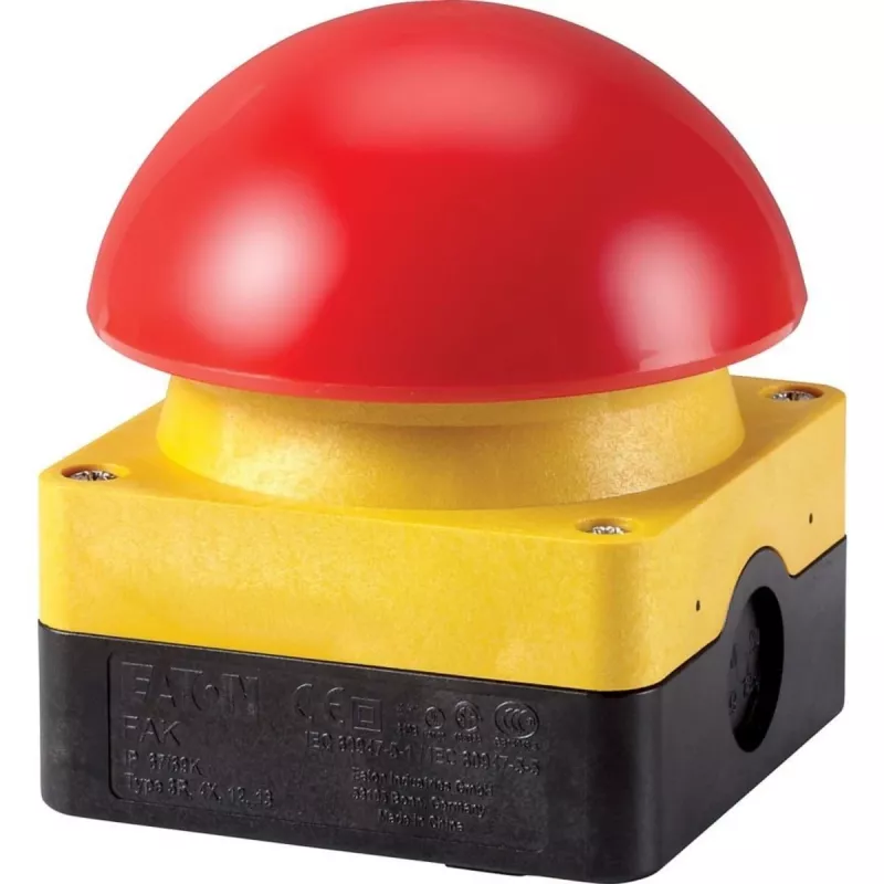 Eaton FAK-R/V/KC01/IY avārijas apstādināšanas vadības stacija, vadu, dzeltena korpuss, sarkana sēņveida poga, IP66/IP67/IP69 229747