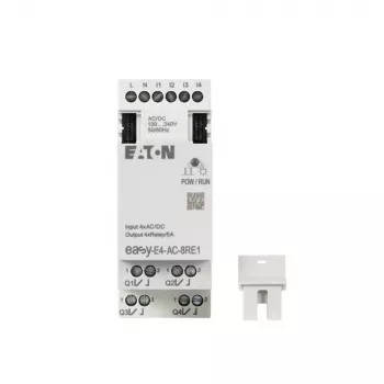 Eaton easyE4 AC paplašinājuma modulis, 4 digitālie ieejas, 4 releja izejas, 100-240 V AC, DIN sliedes EASY-E4-AC-8RE1