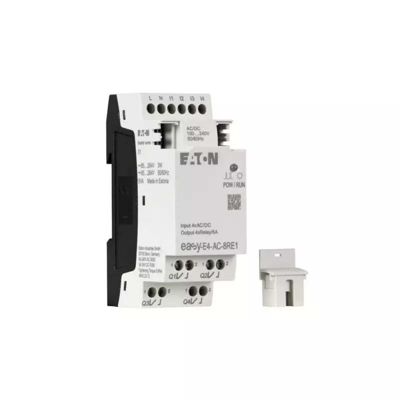 Eaton easyE4 AC paplašinājuma modulis, 4 digitālie ieejas, 4 releja izejas, 100-240 V AC, DIN sliedes EASY-E4-AC-8RE1