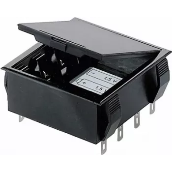 Bopla akumulatoru turētājs 4 AA (Mignon) elementiem ar 9V bloka lodēšanas savienojumu, 65 x 65 x 21,5 mm, melns 46600000