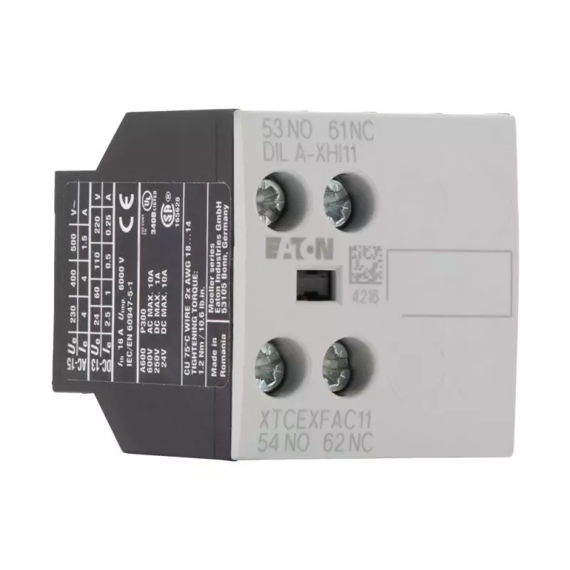 Eaton DILA-XHI11 palīgkontaktu bloks - 1NO+1NC, skrūvju spailes, priekšējā montāža, 690V 276421