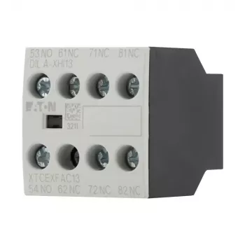 Eaton DILA-XHI13 palīgkontaktu bloks, 4 polu, 1NO+3NC, skrūvju spailes, priekšējā montāža, DILM7-DILM38 kontaktoriem, melns/balts 276425