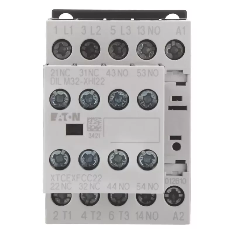 Eaton DILM12-32(24VDC) jaudas kontaktors, 3 polu, 12 A, 24 V DC spole, 1 NO + 2 NC, skrūvju spailes, IP20, DIN sliedes/skrūvju montāža 276950