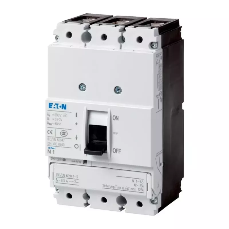 Eaton PN1-63 3 polu slodzes atslēgšanas slēdzis, 63 A, 690 V AC, priekšējā montāža, skrūvju spailes 259140